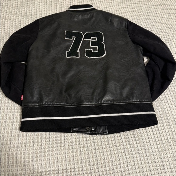 Levis Womens Mixed Media Letterman Varsity Black Bomber Jacket Size Small - Picture 4 of 16